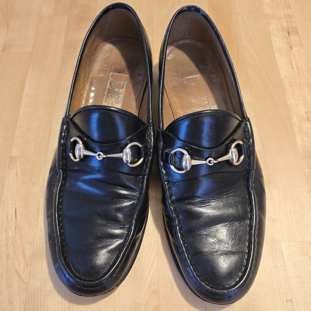 Gucci Horsebit Leather Loafers Black Authentic Size 42M/US 9 - Picture 2 of 11